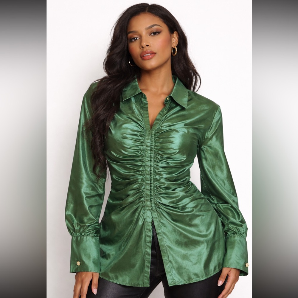 Lafayette 148 New York Green Satin Blouse